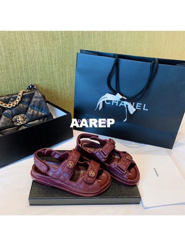 Replica Chanel Lambskin Sandals G34601 Burgundy 4