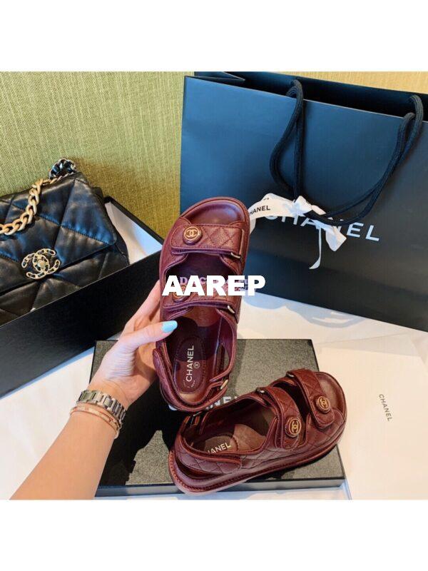 Replica Chanel Lambskin Sandals G34601 Burgundy 6