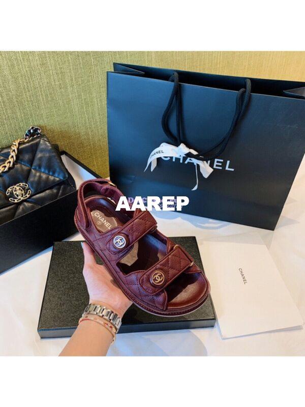 Replica Chanel Lambskin Sandals G34601 Burgundy 7