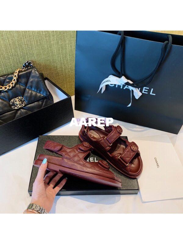 Replica Chanel Lambskin Sandals G34601 Burgundy 9