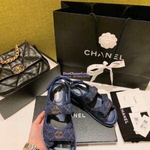 Replica Chanel Denim and Lambskin Sandals G34600 Blue 2