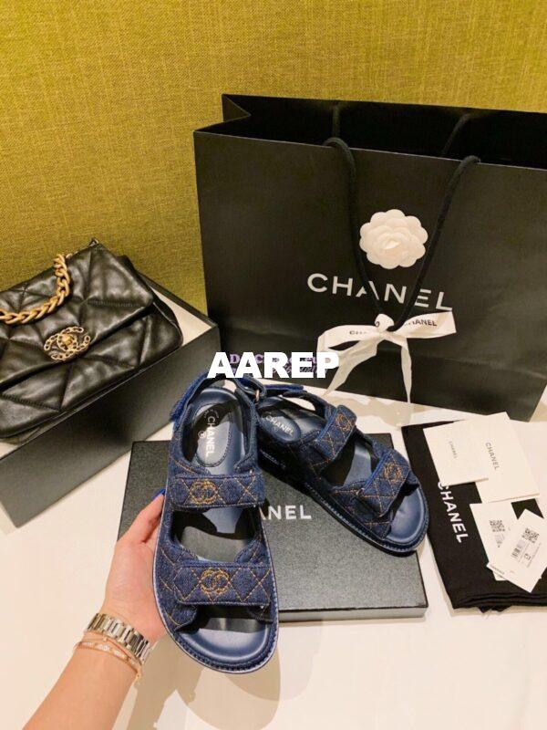 Replica Chanel Denim and Lambskin Sandals G34600 Blue 2