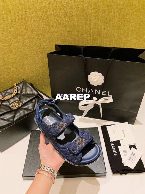 Replica Chanel Denim and Lambskin Sandals G34600 Blue 3