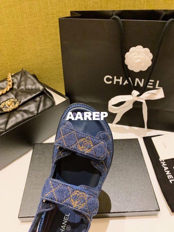 Replica Chanel Denim and Lambskin Sandals G34600 Blue 4