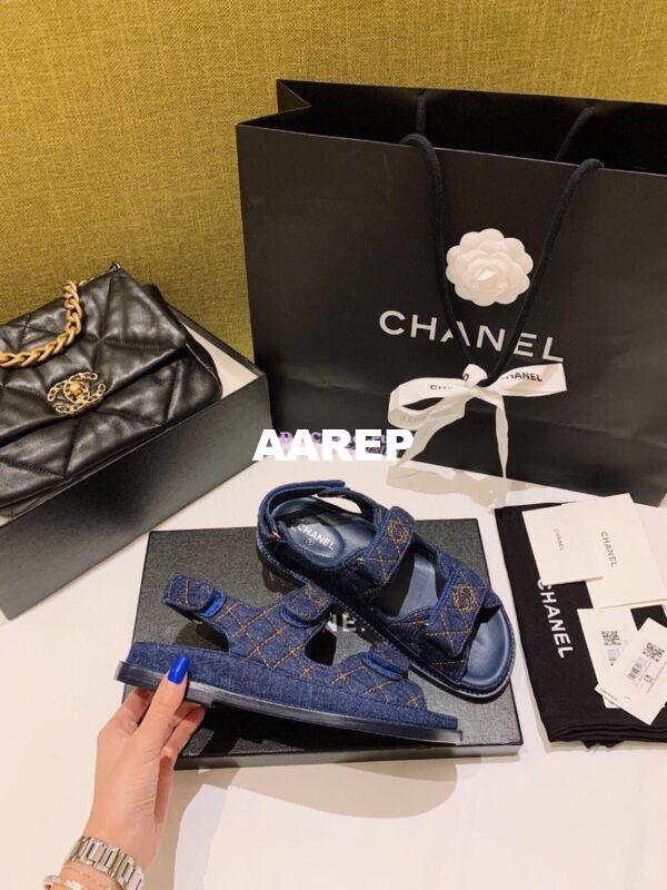 Replica Chanel Denim and Lambskin Sandals G34600 Blue 5