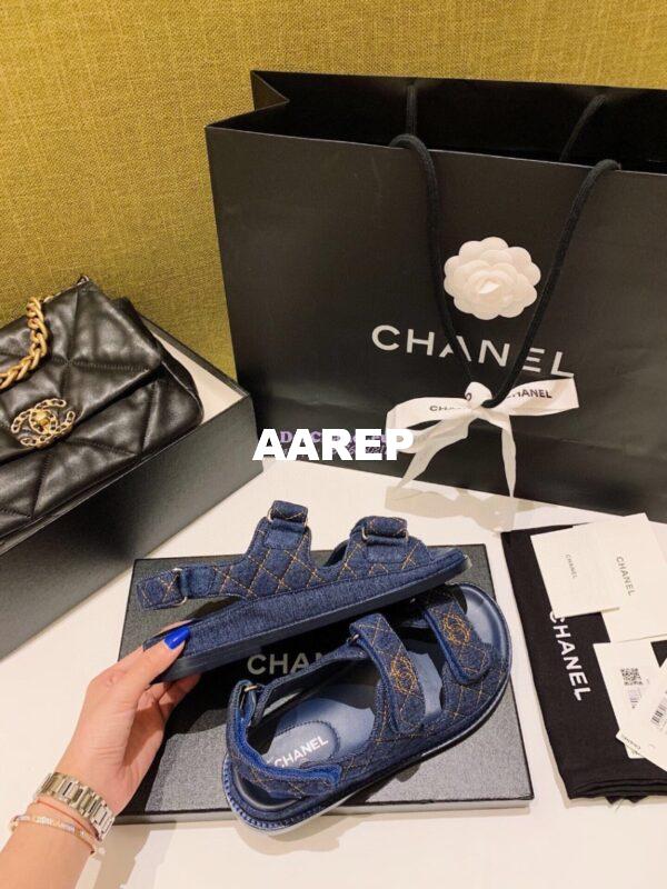 Replica Chanel Denim and Lambskin Sandals G34600 Blue 6