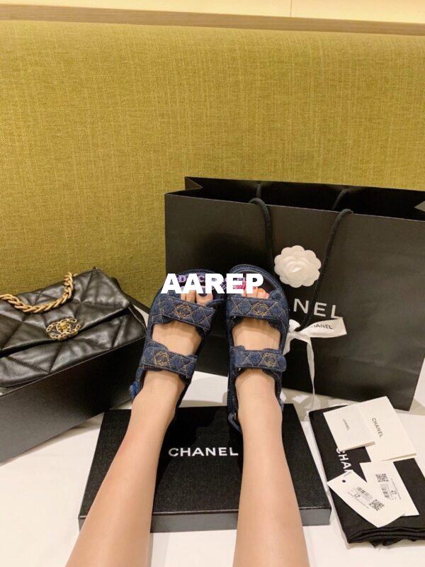 Replica Chanel Denim and Lambskin Sandals G34600 Blue 9