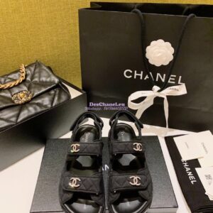 Replica Chanel Denim and Lambskin Sandals G34600 Black 2
