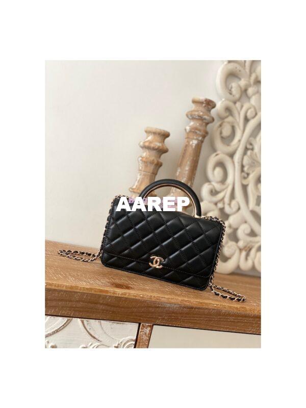 Replica Chanel Wallet On Chain Top Handle Lambskin WOC AP2844 Black 3