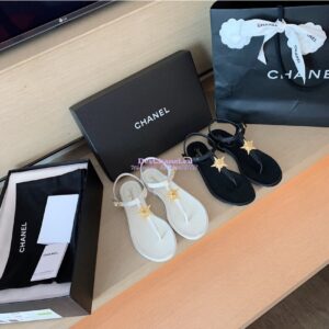 Replica Chanel Lambskin Sandals CC Star G350423 Black