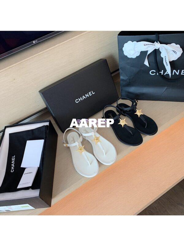 Replica Chanel Lambskin Sandals CC Star G350423 Black 3