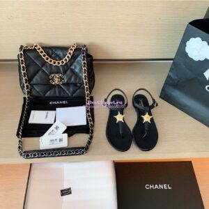 Replica Chanel Lambskin Sandals CC Star G350423 Black 2