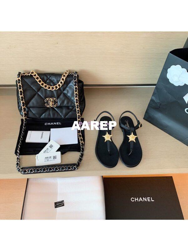 Replica Chanel Lambskin Sandals CC Star G350423 Black 4