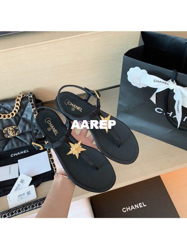 Replica Chanel Lambskin Sandals CC Star G350423 Black 5