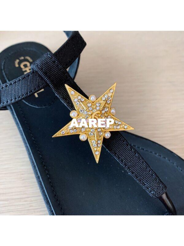 Replica Chanel Lambskin Sandals CC Star G350423 Black 7