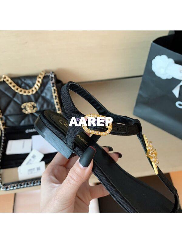 Replica Chanel Lambskin Sandals CC Star G350423 Black 8