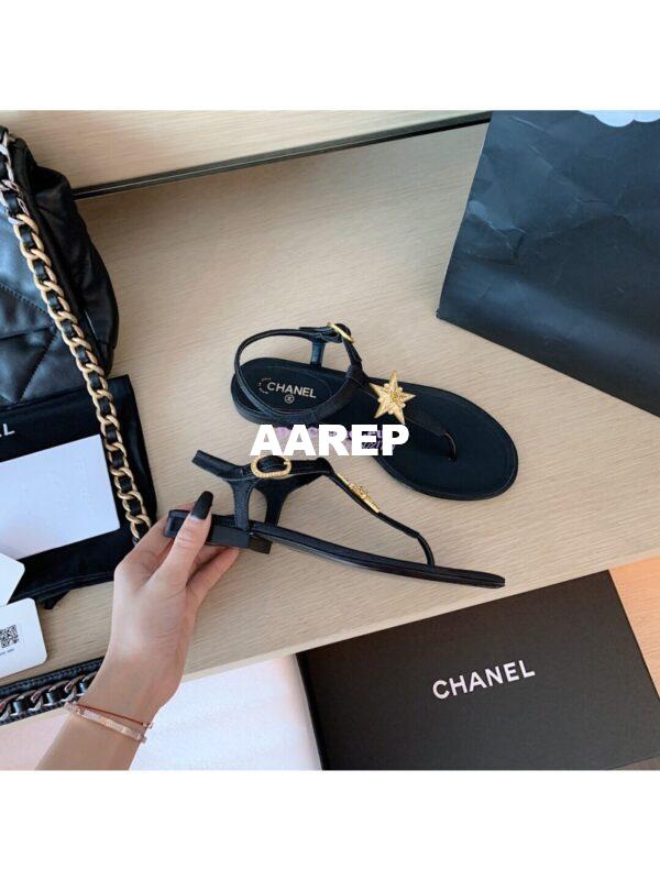 Replica Chanel Lambskin Sandals CC Star G350423 Black 9