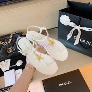 Replica Chanel Lambskin Sandals CC Star G350423 White