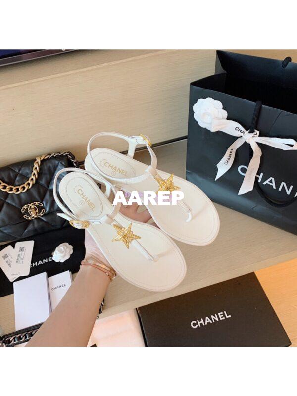 Replica Chanel Lambskin Sandals CC Star G350423 White
