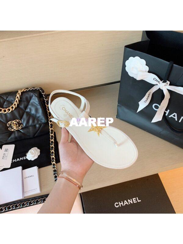 Replica Chanel Lambskin Sandals CC Star G350423 White 3
