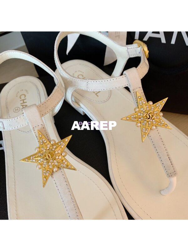 Replica Chanel Lambskin Sandals CC Star G350423 White 4