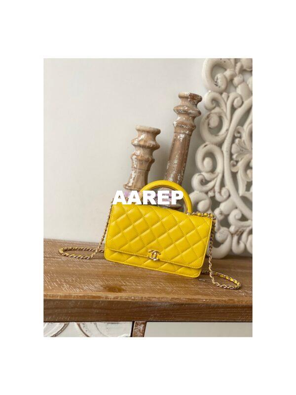 Replica Chanel Wallet On Chain Top Handle Lambskin WOC AP2844 Yellow 3