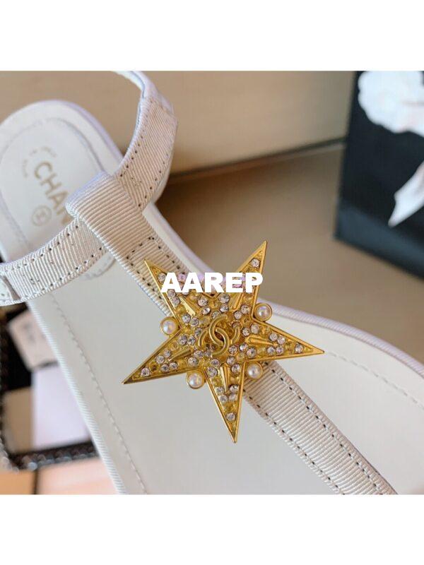 Replica Chanel Lambskin Sandals CC Star G350423 White 5