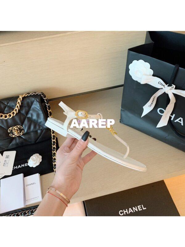 Replica Chanel Lambskin Sandals CC Star G350423 White 9