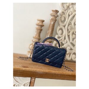 Replica Chanel Wallet On Chain Top Handle Lambskin WOC AP2844 Dark Blue