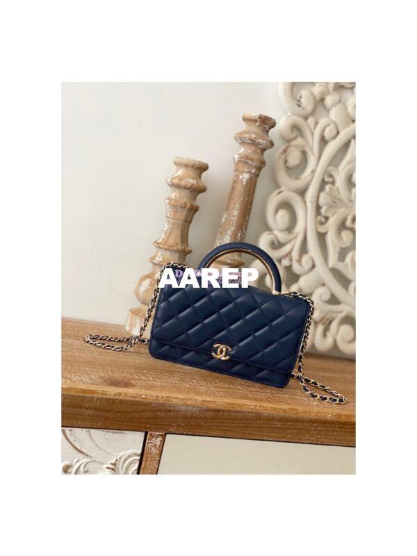 Replica Chanel Wallet On Chain Top Handle Lambskin WOC AP2844 Dark Blue 3
