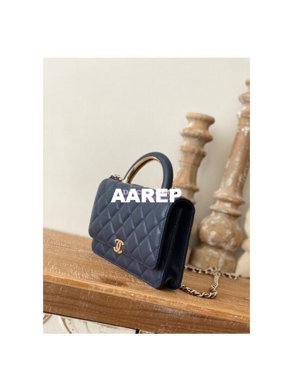 Replica Chanel Wallet On Chain Top Handle Lambskin WOC AP2844 Dark Blue 4