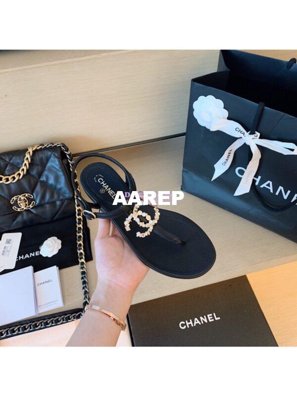 Replica Chanel Lambskin Sandals G35692 Black 6