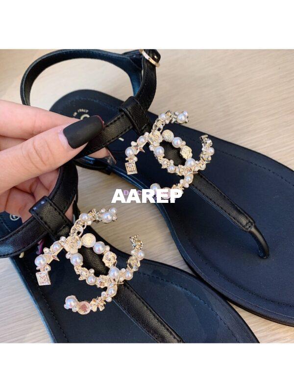 Replica Chanel Lambskin Sandals G35692 Black 7
