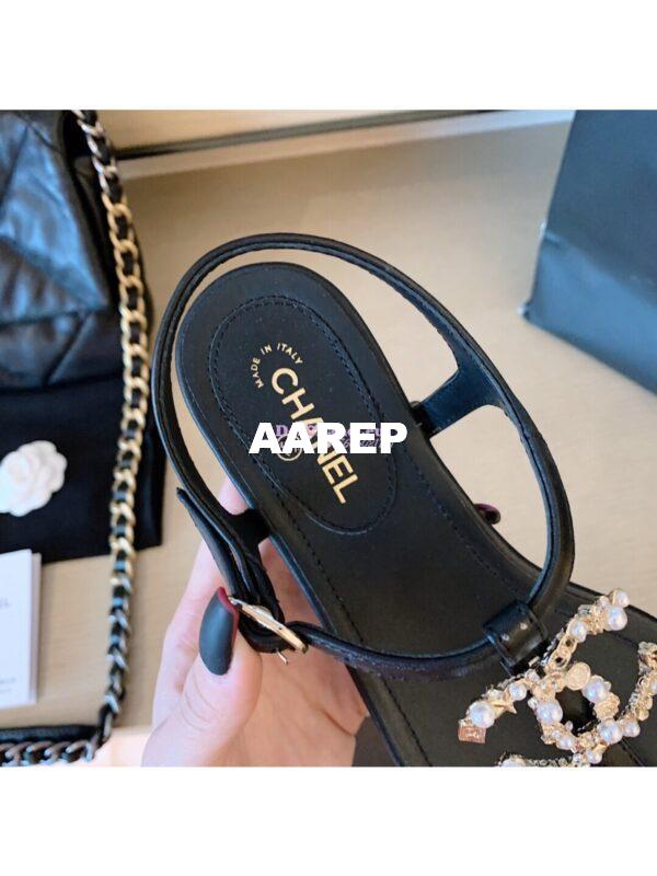 Replica Chanel Lambskin Sandals G35692 Black 8