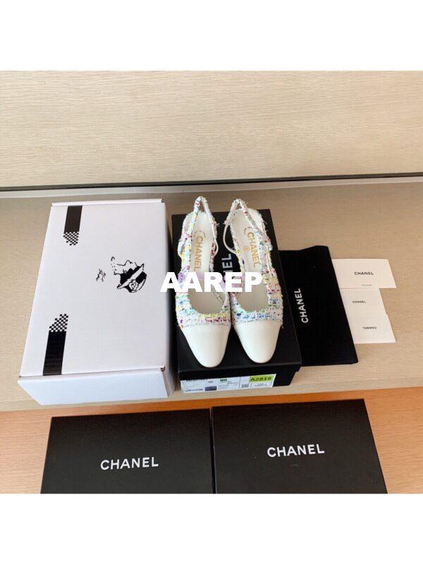 Replica Chanel Slingbacks 65mm Cotton Tweed G31318 Ivory 3
