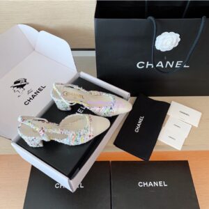 Replica Chanel Slingbacks 65mm Cotton Tweed G31318 Ivory 2
