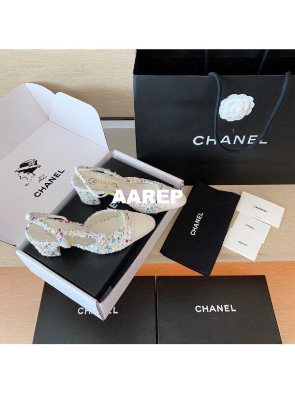 Replica Chanel Slingbacks 65mm Cotton Tweed G31318 Ivory 4