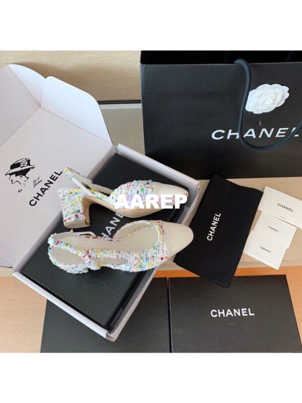 Replica Chanel Slingbacks 65mm Cotton Tweed G31318 Ivory 5