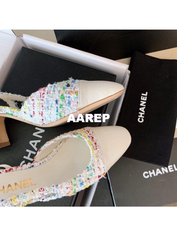 Replica Chanel Slingbacks 65mm Cotton Tweed G31318 Ivory 6