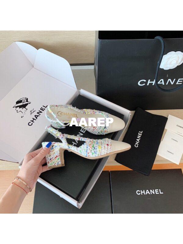 Replica Chanel Slingbacks 65mm Cotton Tweed G31318 Ivory 7