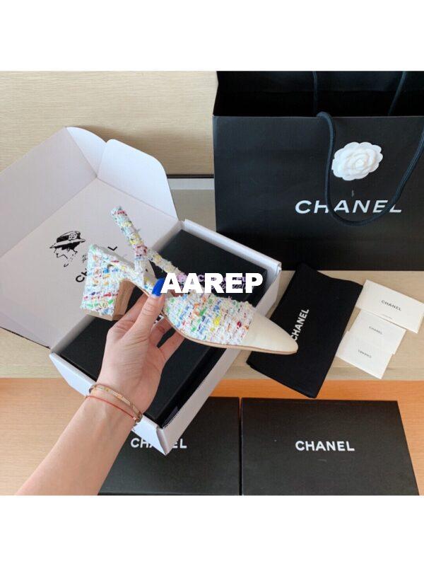 Replica Chanel Slingbacks 65mm Cotton Tweed G31318 Ivory 8