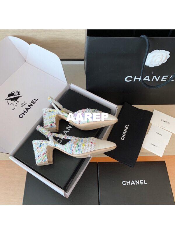 Replica Chanel Slingbacks 65mm Cotton Tweed G31318 Ivory 9