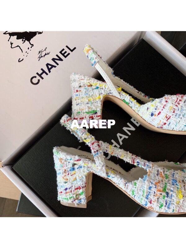 Replica Chanel Slingbacks 65mm Cotton Tweed G31318 Ivory 10