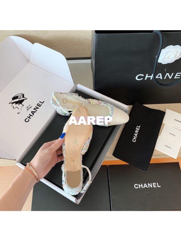 Replica Chanel Slingbacks 65mm Cotton Tweed G31318 Ivory 11