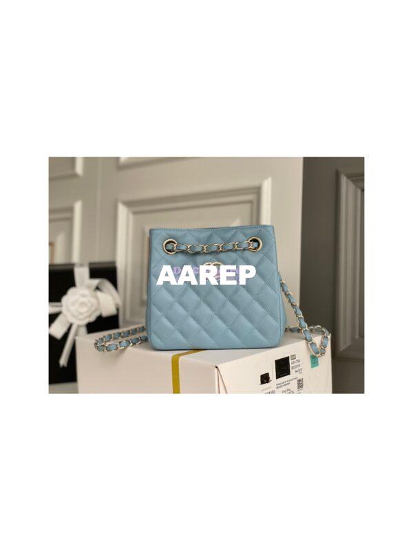 Replica Chanel 22SS Bucket Bag in Caviar AS3176 Light Blue 3
