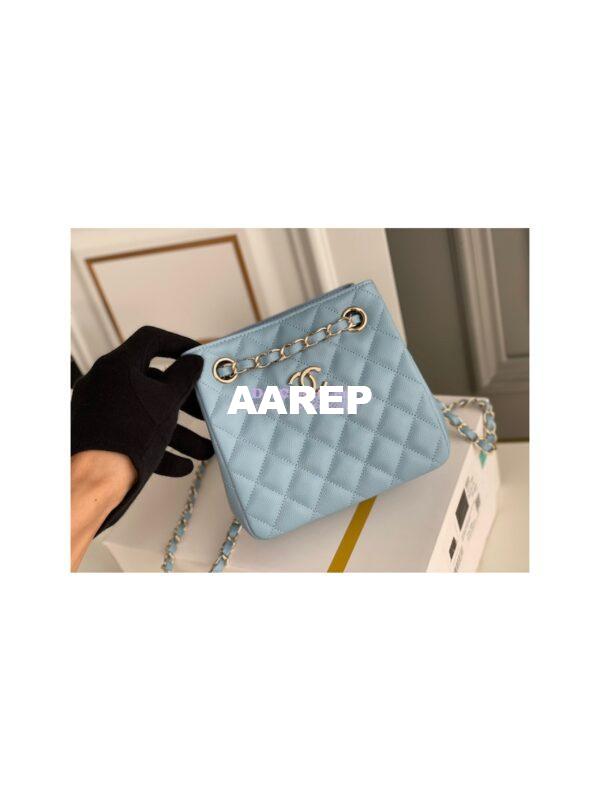 Replica Chanel 22SS Bucket Bag in Caviar AS3176 Light Blue 5