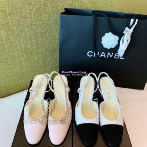 Replica Chanel Slingbacks 65mm Cotton Tweed G31318 White Black