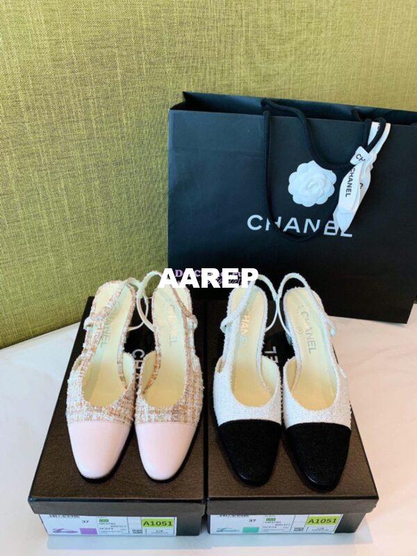 Replica Chanel Slingbacks 65mm Cotton Tweed G31318 White Black
