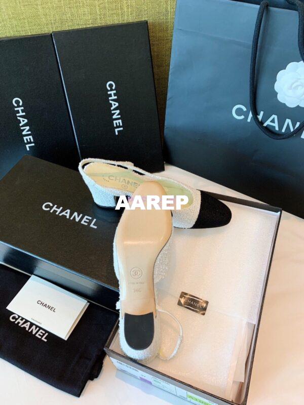 Replica Chanel Slingbacks 65mm Cotton Tweed G31318 White Black 10