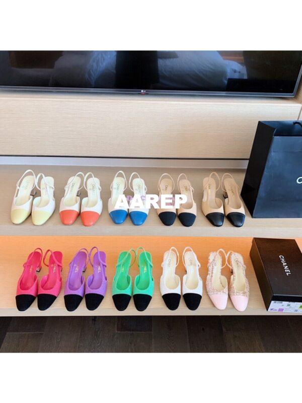 Replica Chanel Slingbacks 65mm Cotton Tweed G31318 Green Black